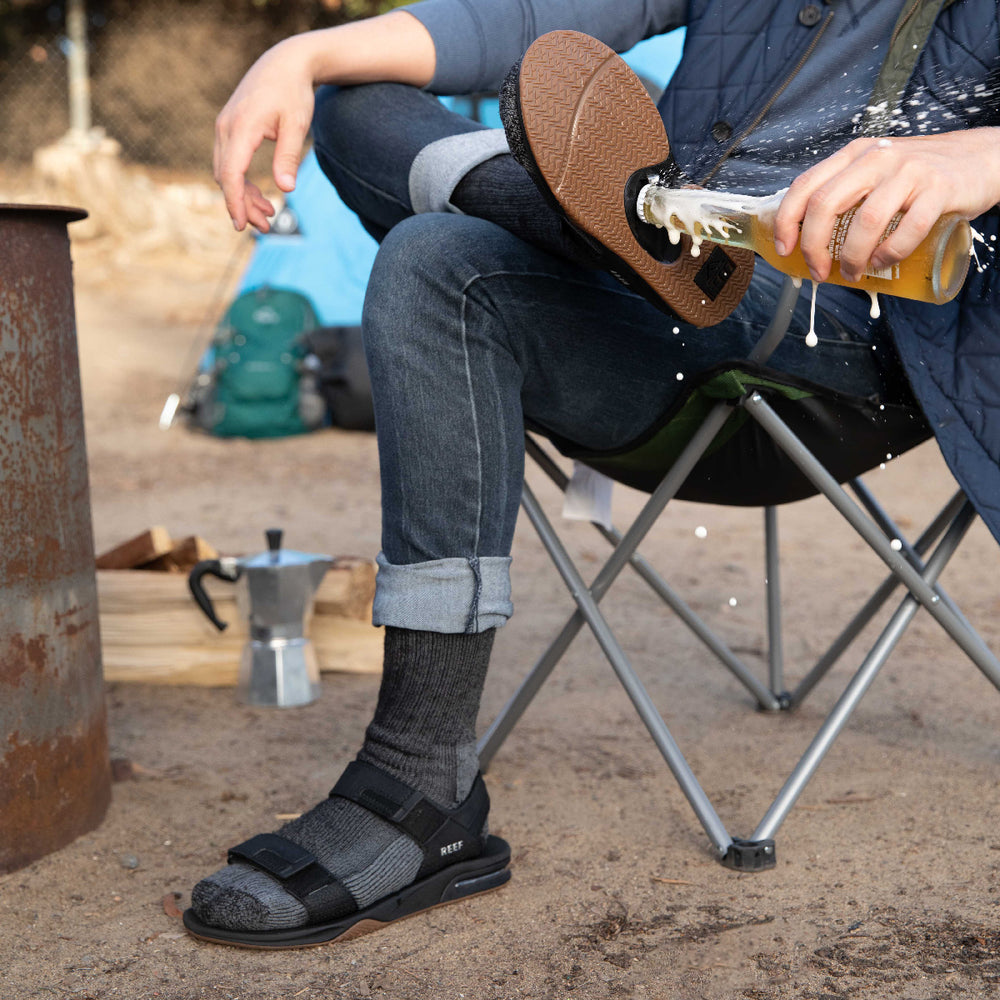 Reef Mens Fanning Baja Sandals (Black/Sliver) ID 3my9wX8l