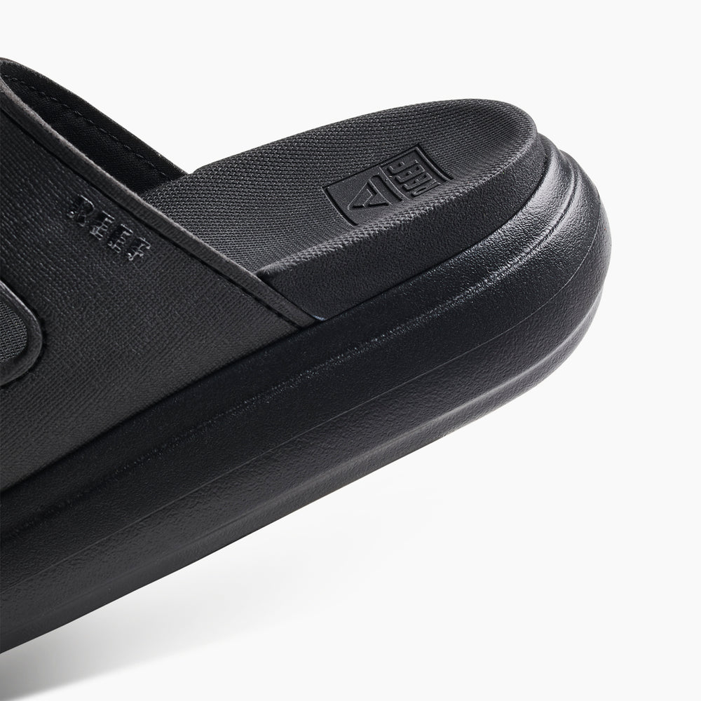 Reef Womens Cushion Bondi 2 Strap Slide in Black/Black ID E2RFSn0i