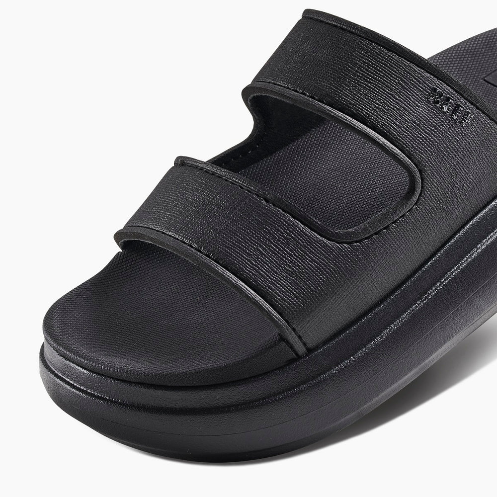 Reef Womens Cushion Bondi 2 Strap Slide in Black/Black ID E2RFSn0i