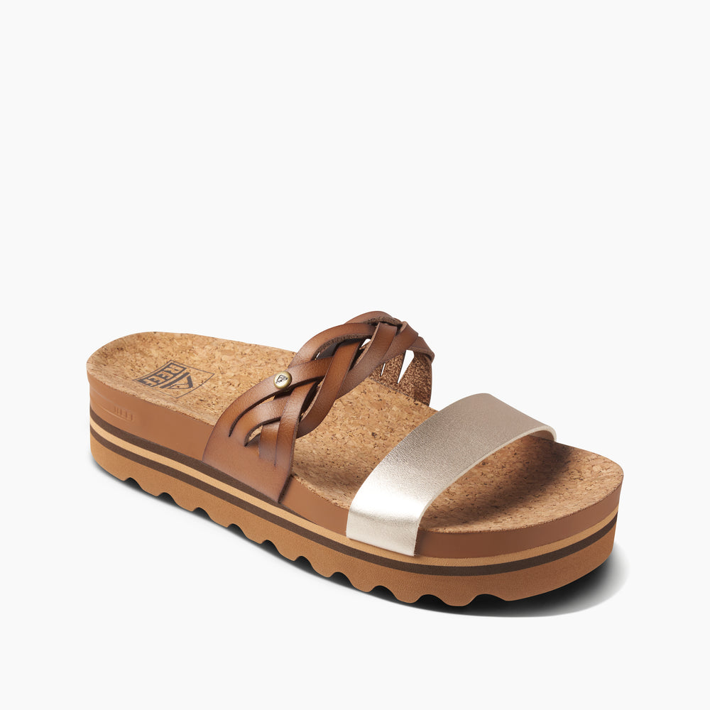 Reef Womens Cushion Vista Hi Twist Sandals in Tan/Champagne ID H0Ih9KlI