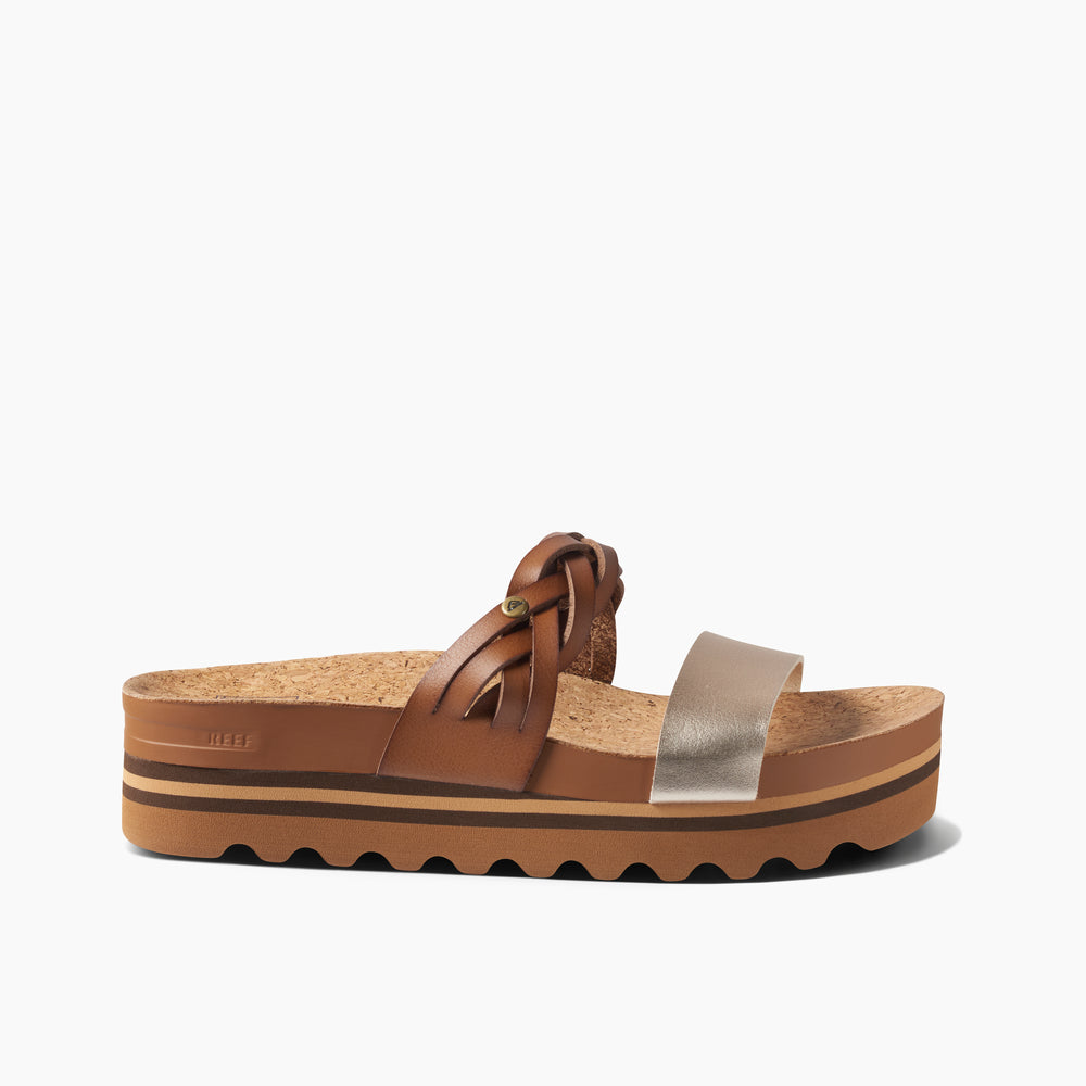 Reef Womens Cushion Vista Hi Twist Sandals in Tan/Champagne ID H0Ih9KlI