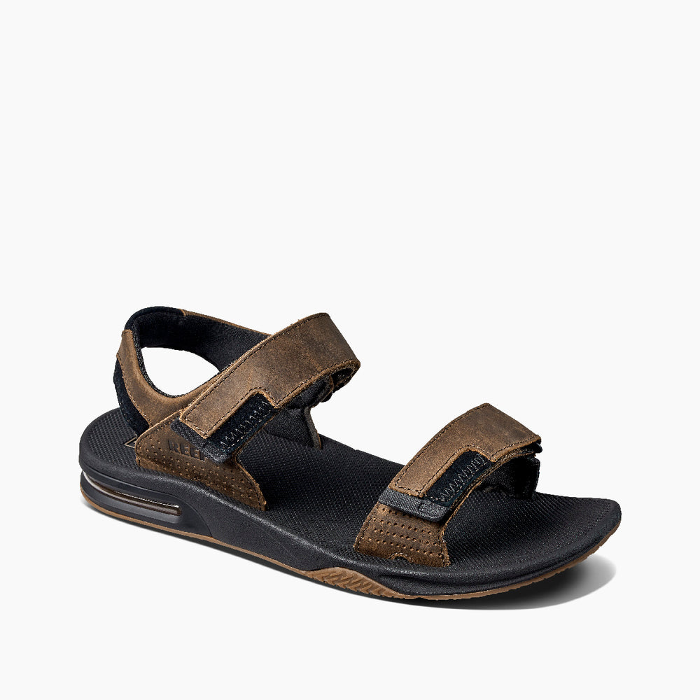 Reef Mens Fanning Baja Leather Sandals in Black/Brown ID HRUB1Kmf