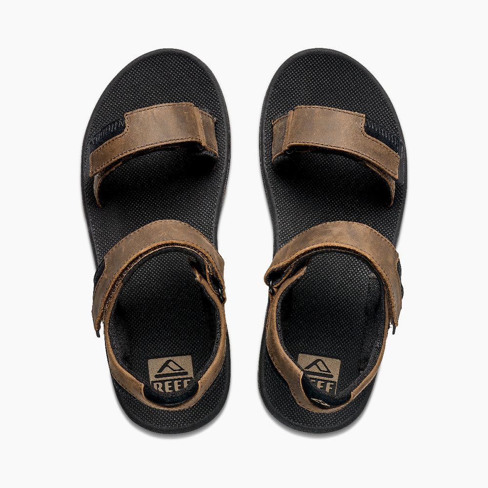Reef Mens Fanning Baja Leather Sandals in Black/Brown ID HRUB1Kmf