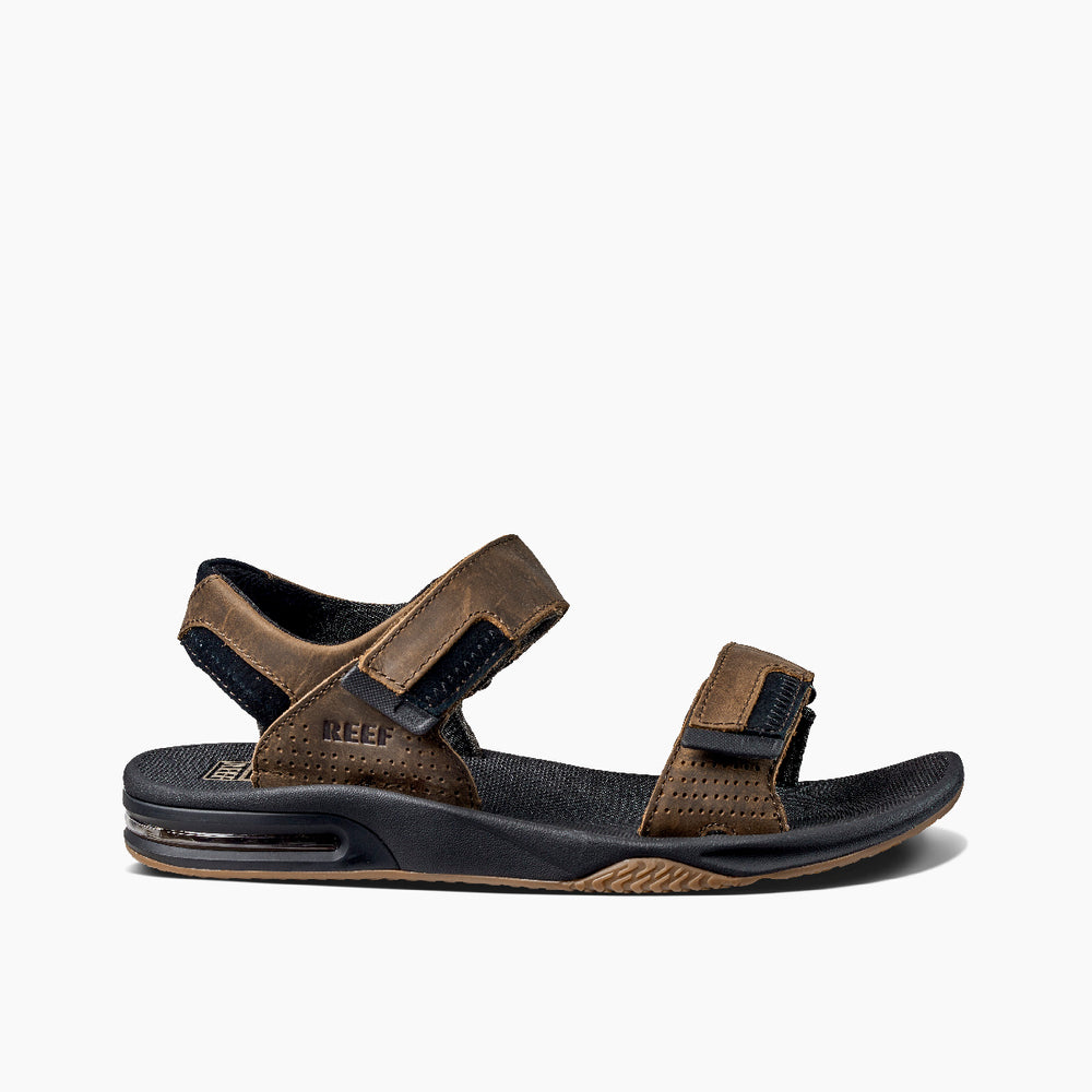 Reef Mens Fanning Baja Leather Sandals in Black/Brown ID HRUB1Kmf
