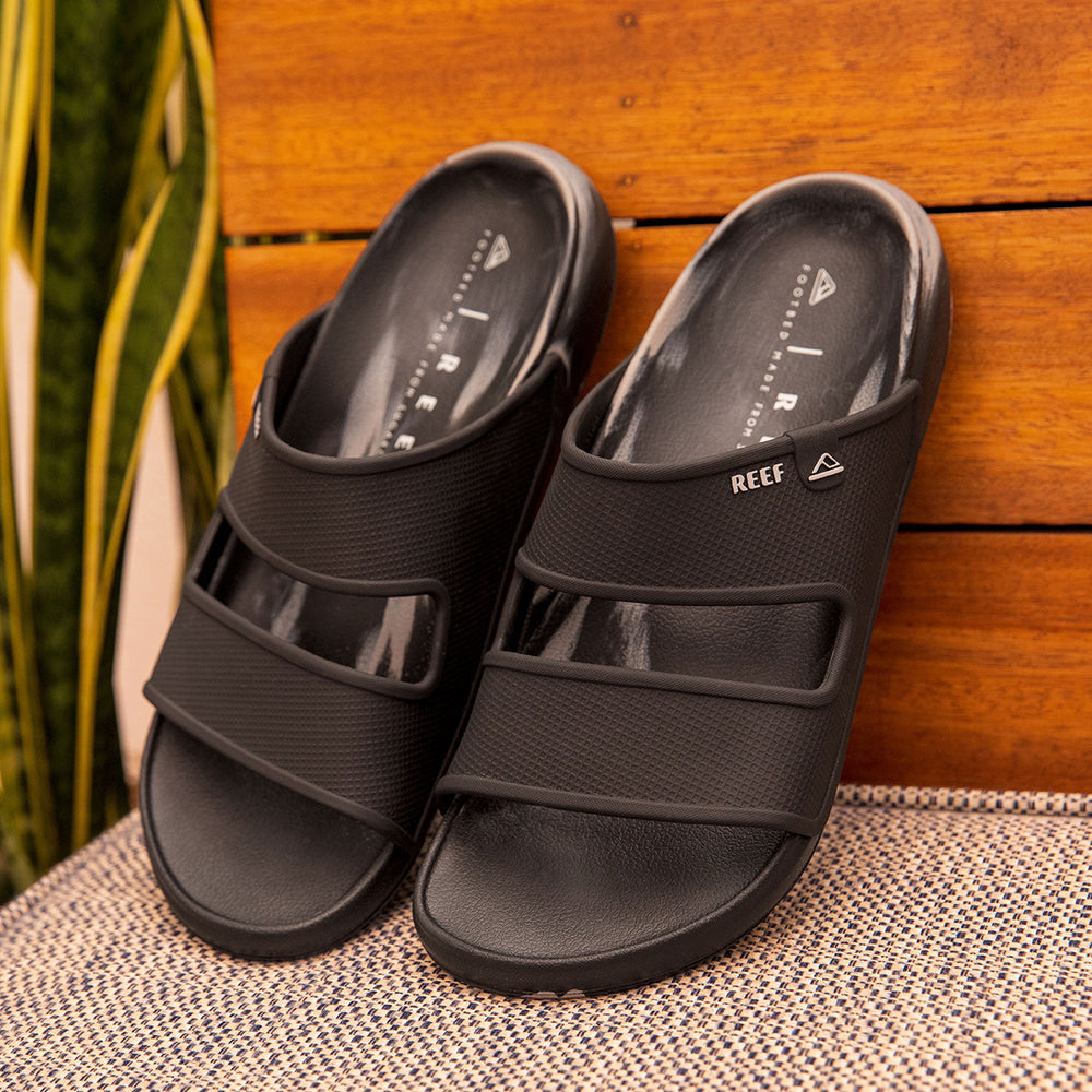 Reef Mens Oasis Double Strap Slides in Black/Taupe Marble ID HgdWgghC