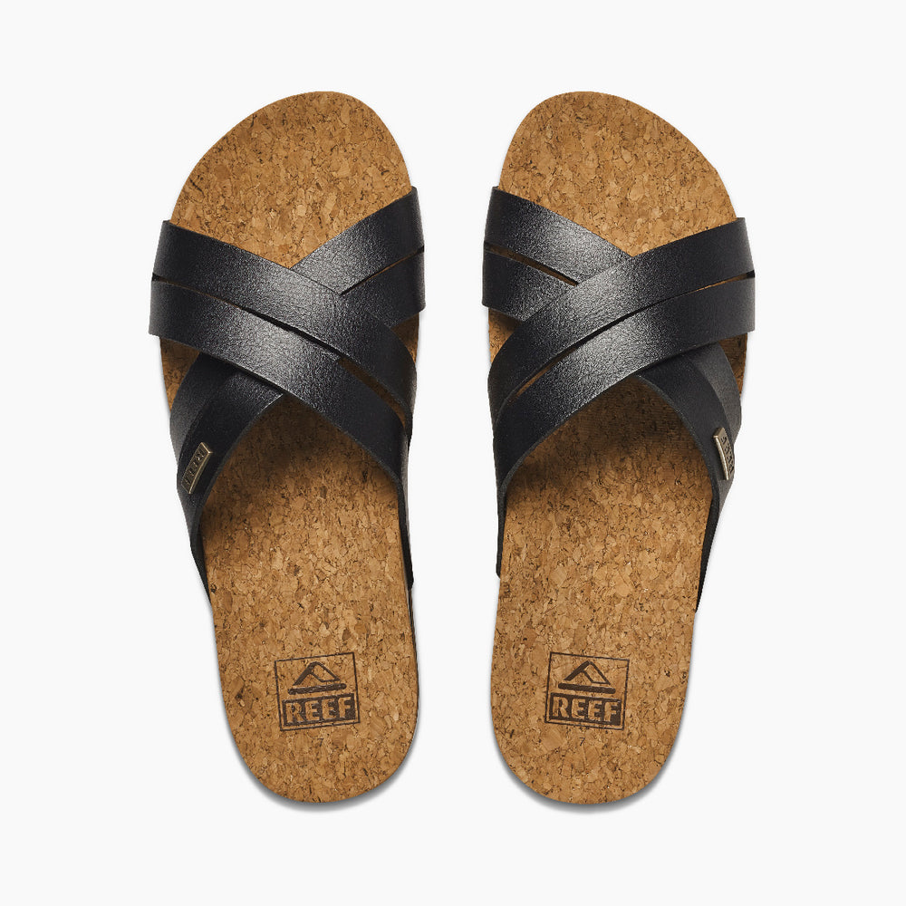 Reef Womens Cushion Bloom Hi Slides in Black/Tan ID JaTmpm61