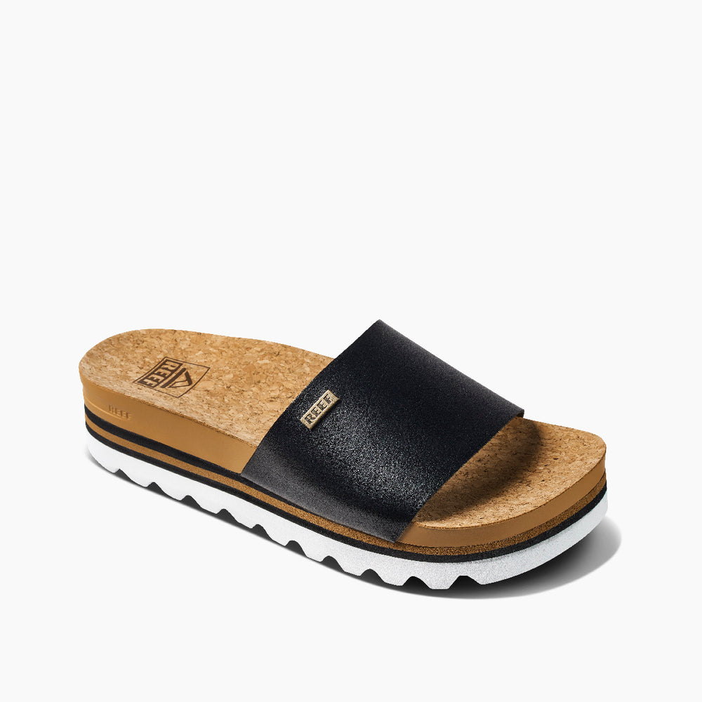 Reef Womens Cushion Scout Hi Slides in Black/Tan ID JjzADTat