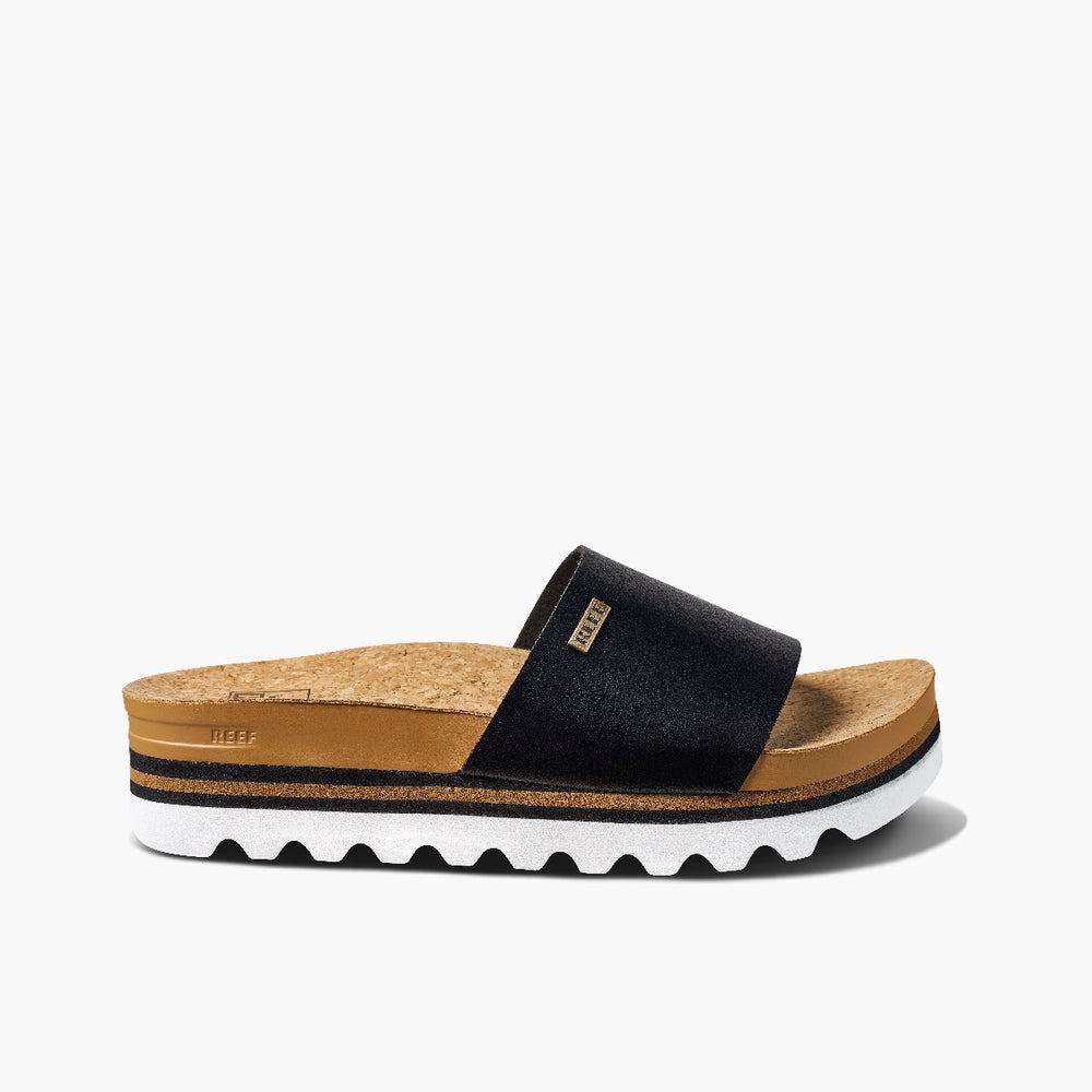 Reef Womens Cushion Scout Hi Slides in Black/Tan ID JjzADTat
