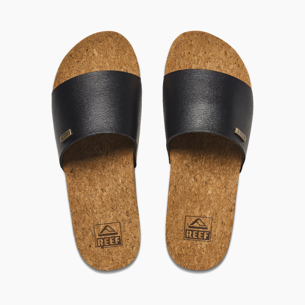 Reef Womens Cushion Scout Hi Slides in Black/Tan ID JjzADTat