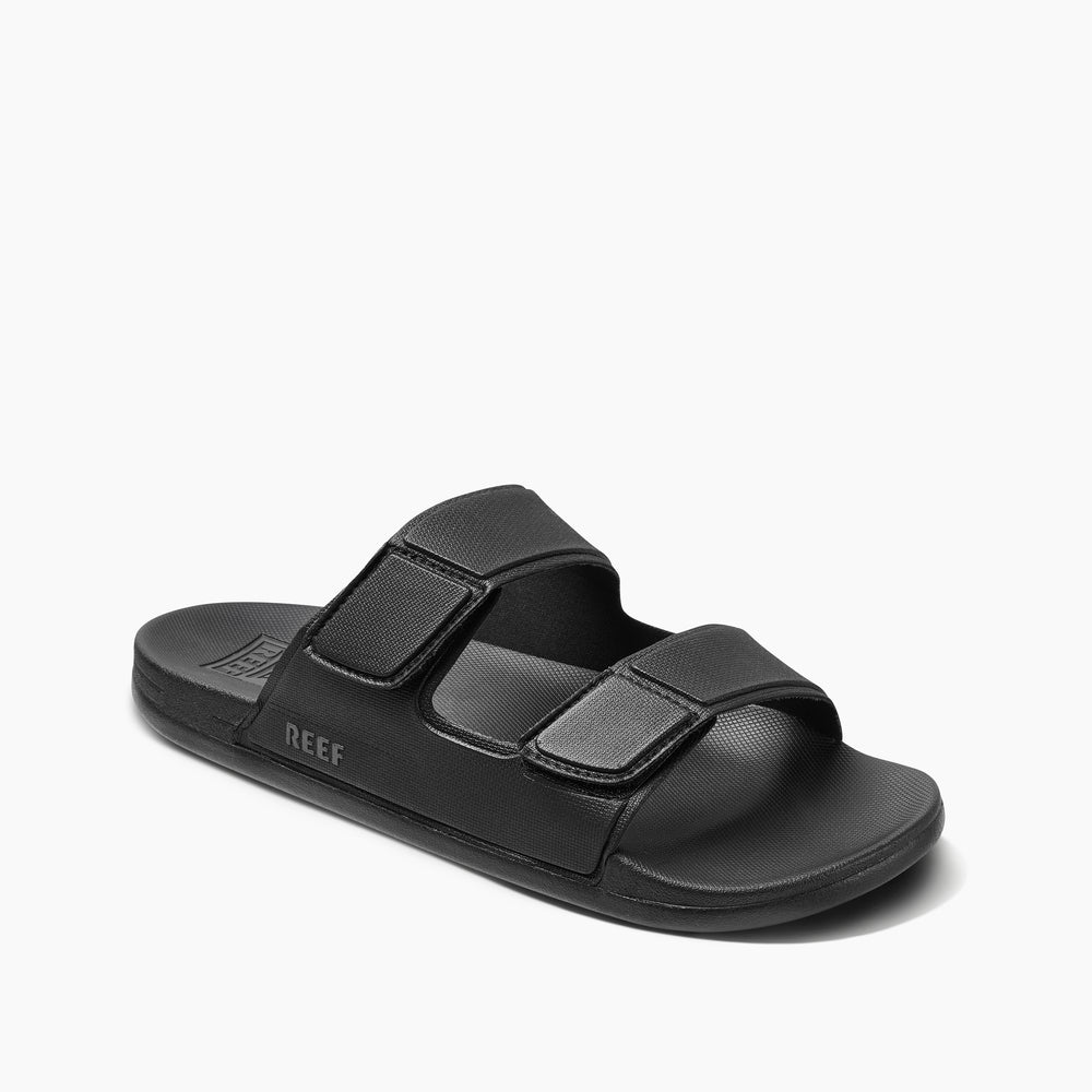 Reef Mens Cushion Tradewind Vegan Leather Slides in Black ID Mf63oLJA