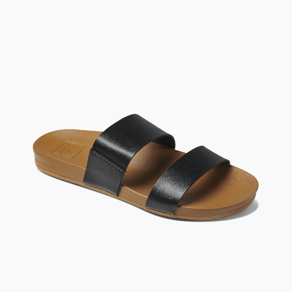 Reef Womens Cushion Vista Slides in Black/Natural ID OkcaRa6v