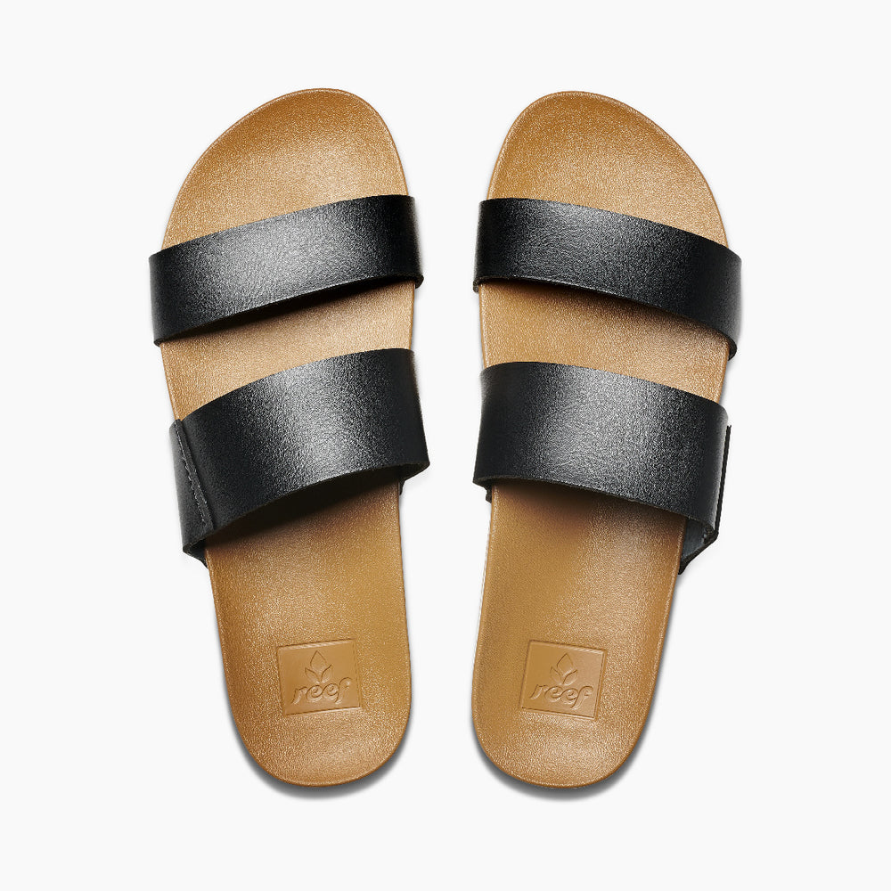 Reef Womens Cushion Vista Slides in Black/Natural ID OkcaRa6v