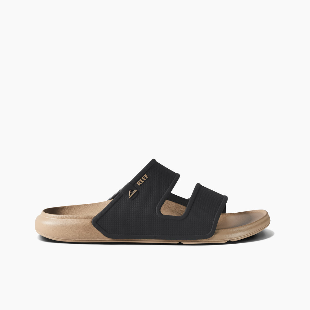 Reef Mens Oasis Double Strap Slides in Black/Tan ID d1P7o820