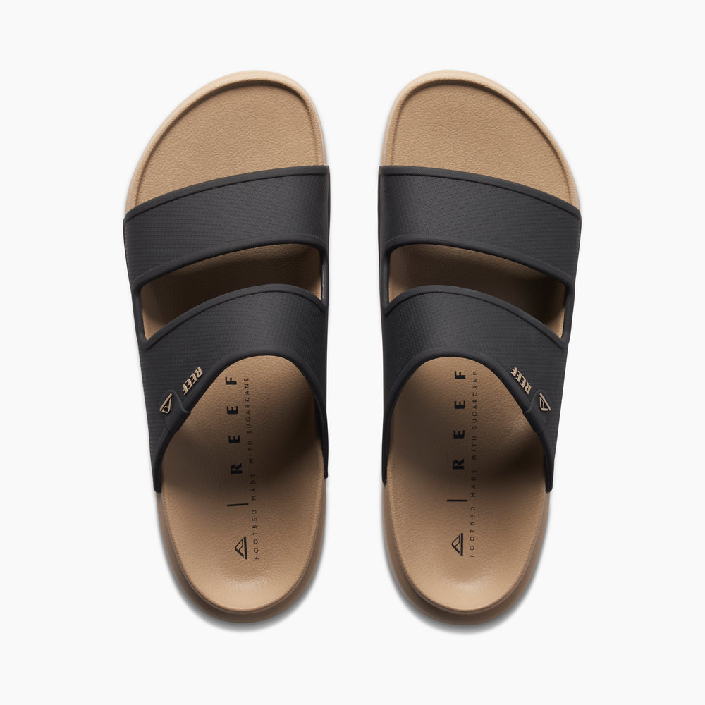 Reef Mens Oasis Double Strap Slides in Black/Tan ID d1P7o820