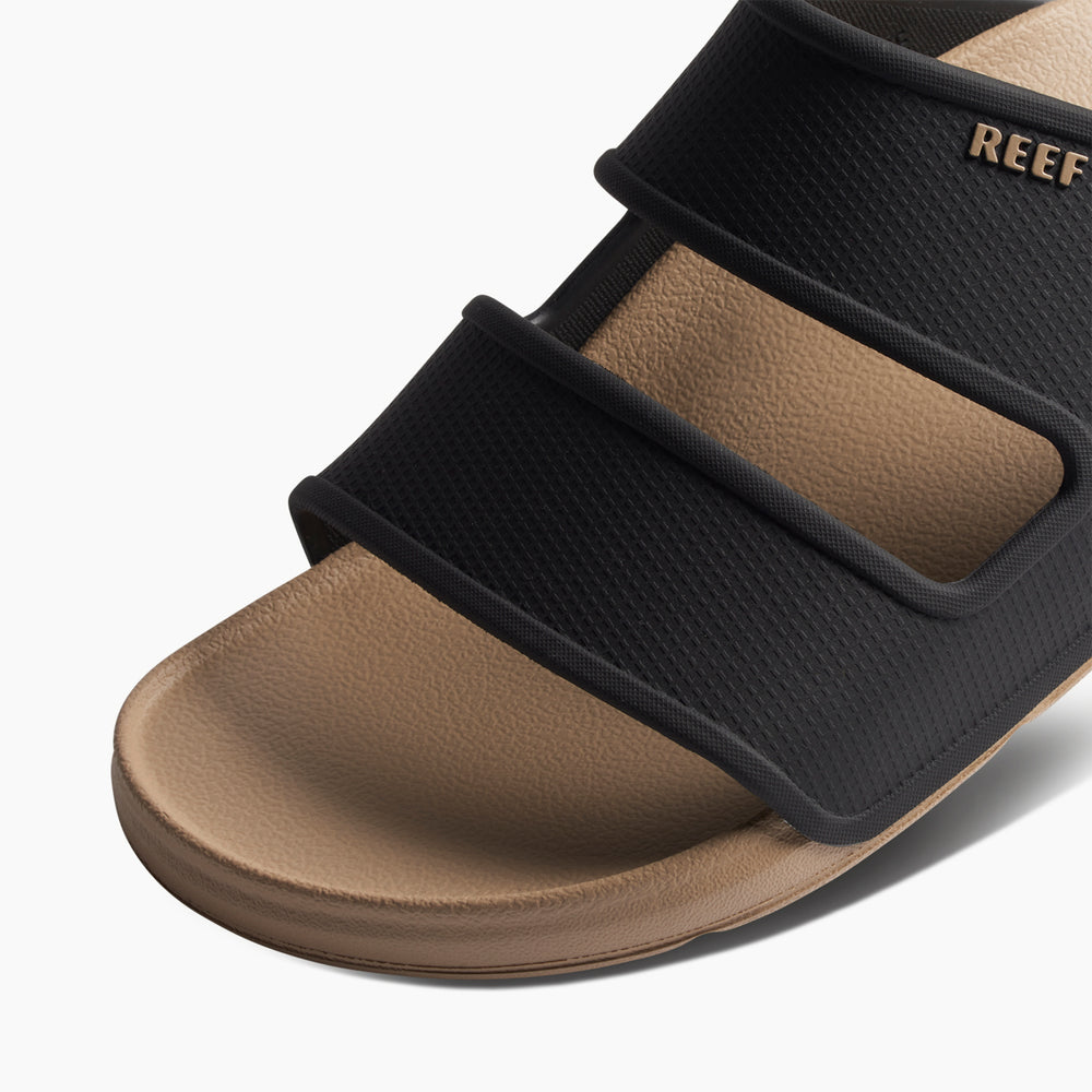 Reef Mens Oasis Double Strap Slides in Black/Tan ID d1P7o820