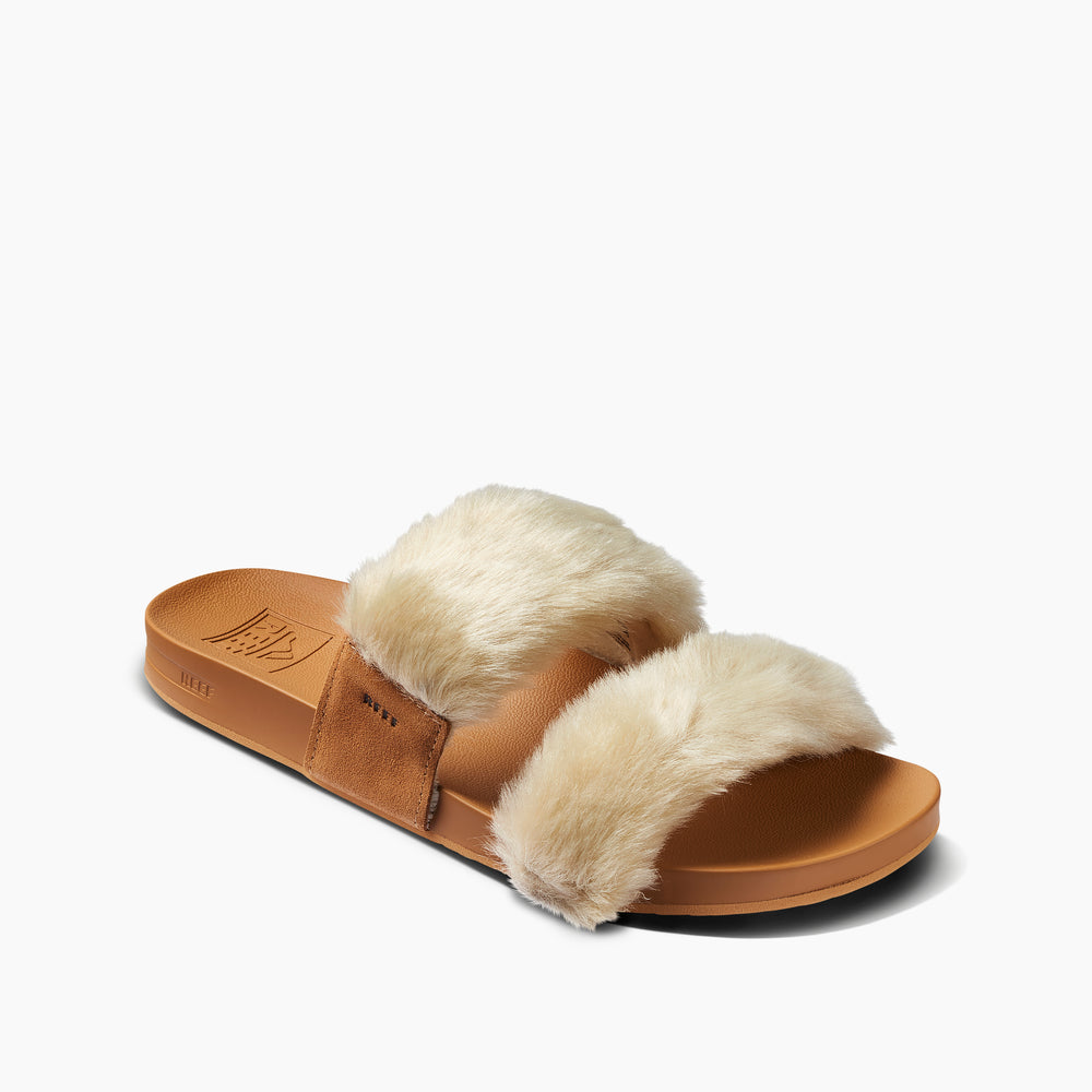 Reef Womens Cushion Vista Cozy Slides in Sand ID hytpauaN