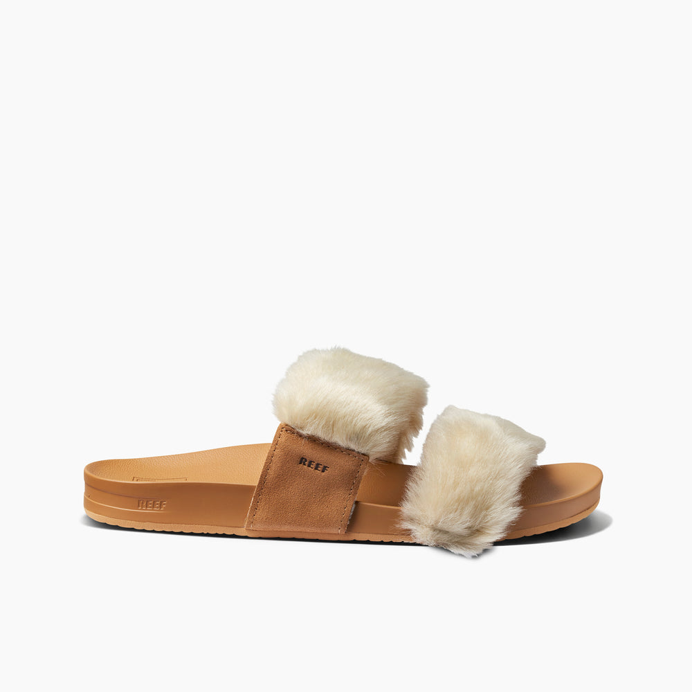 Reef Womens Cushion Vista Cozy Slides in Sand ID hytpauaN
