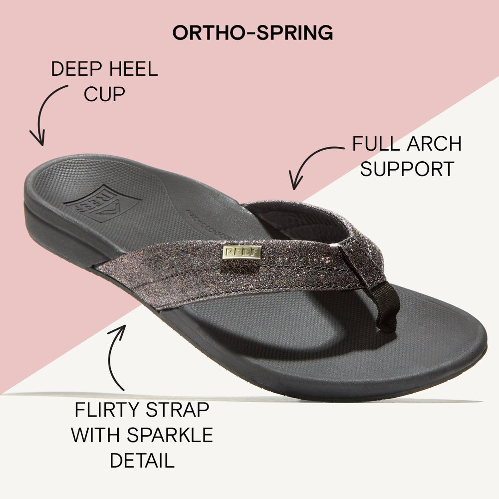 Reef Womens Reef Ortho-Spring Sandals in Black/Black Glitter ID s2t6gtKr