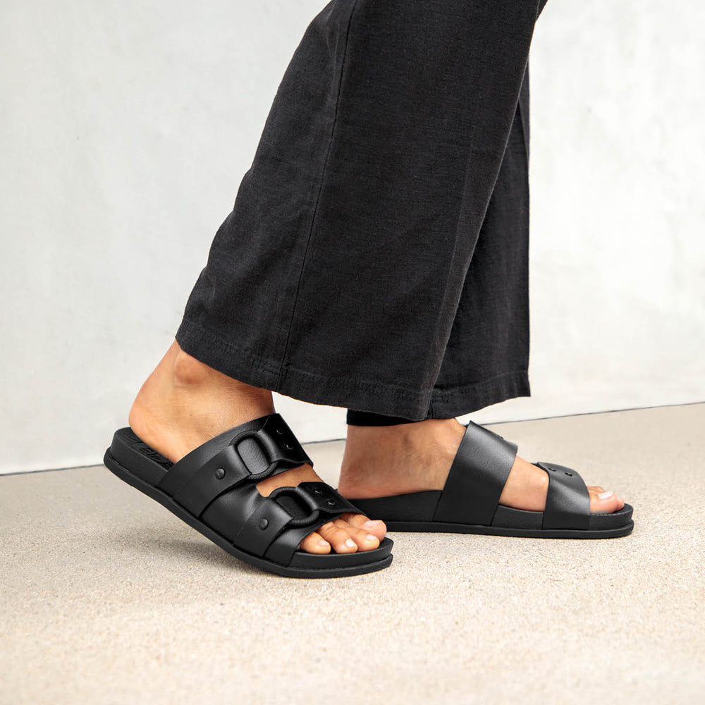 Reef Womens Cushion Vera Cruz Slides in Black Night ID tP8U6iJx