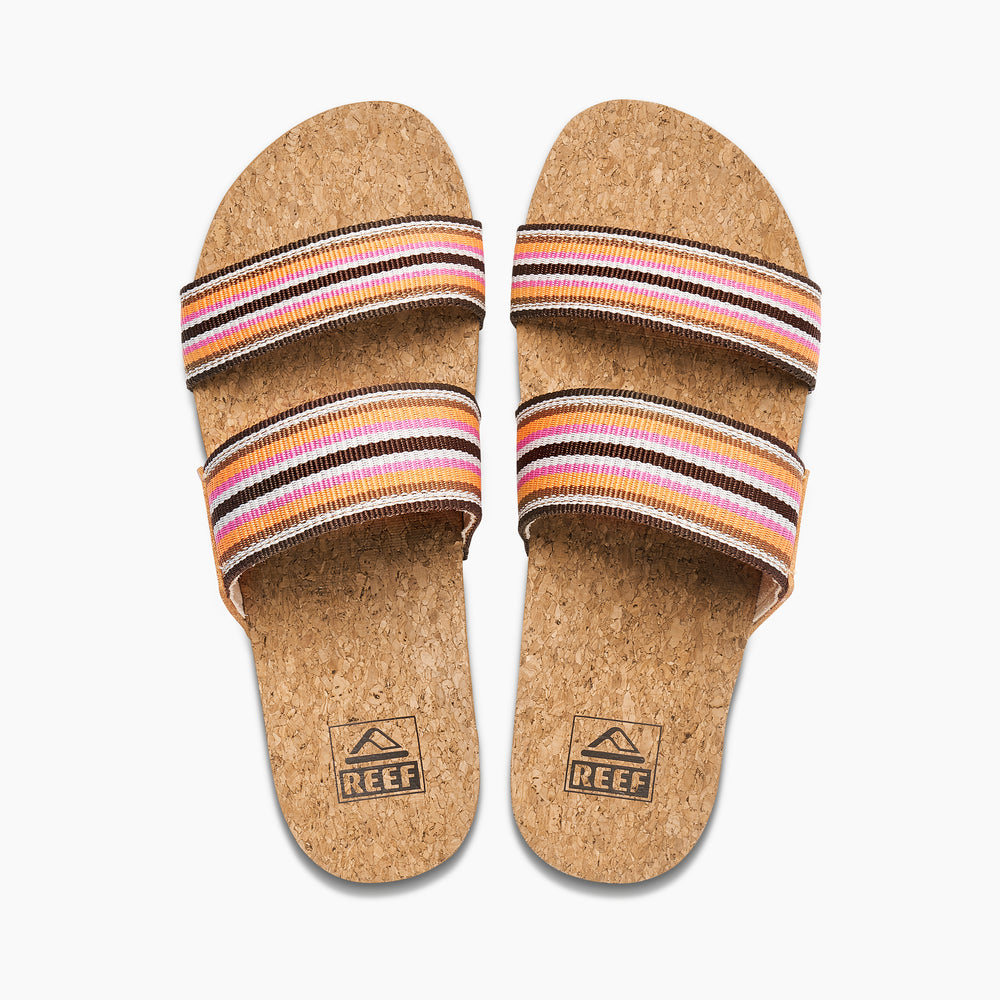 Reef Womens Cushion Vista Thread Slides in Smoothie Stripe ID yzlWOEYl