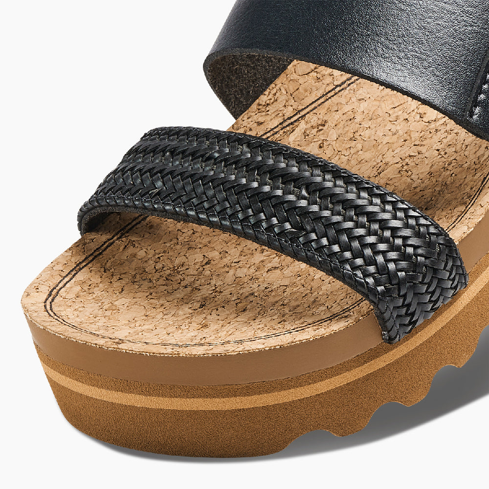 Reef Womens Cushion Vista Hi Slides in Black Braid ID zvhtCCW8
